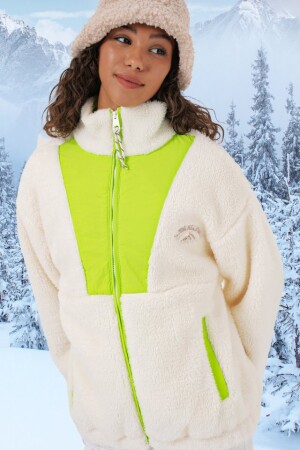 5194 Peluş Mont Ceket - Yeşil - 3