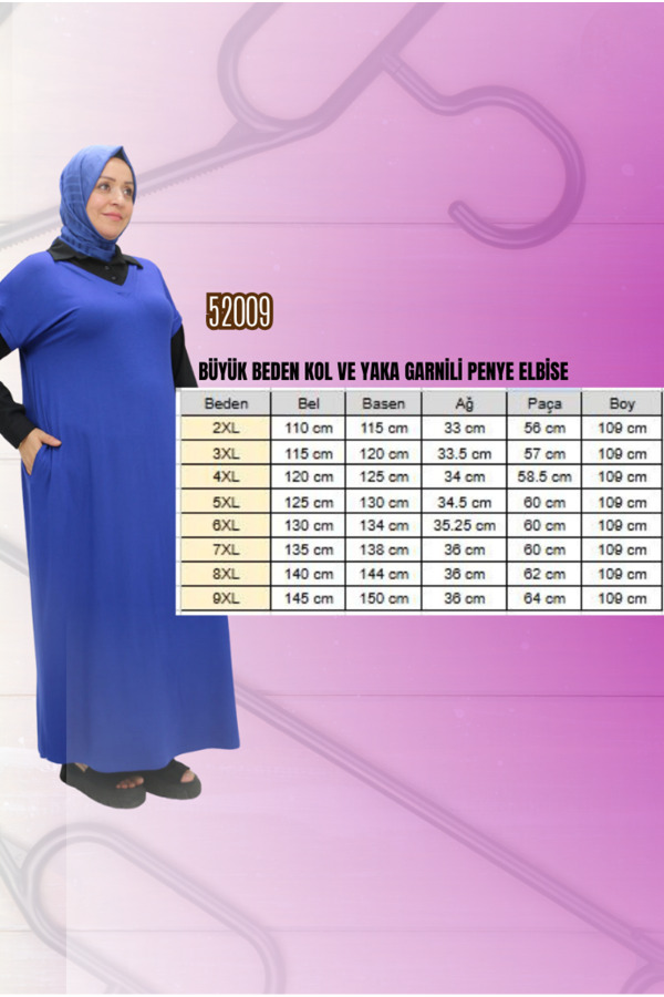 52009 Büyük Beden Kol Ve Yaka Garnili Penye Elbise - Kahve-Bej - 2