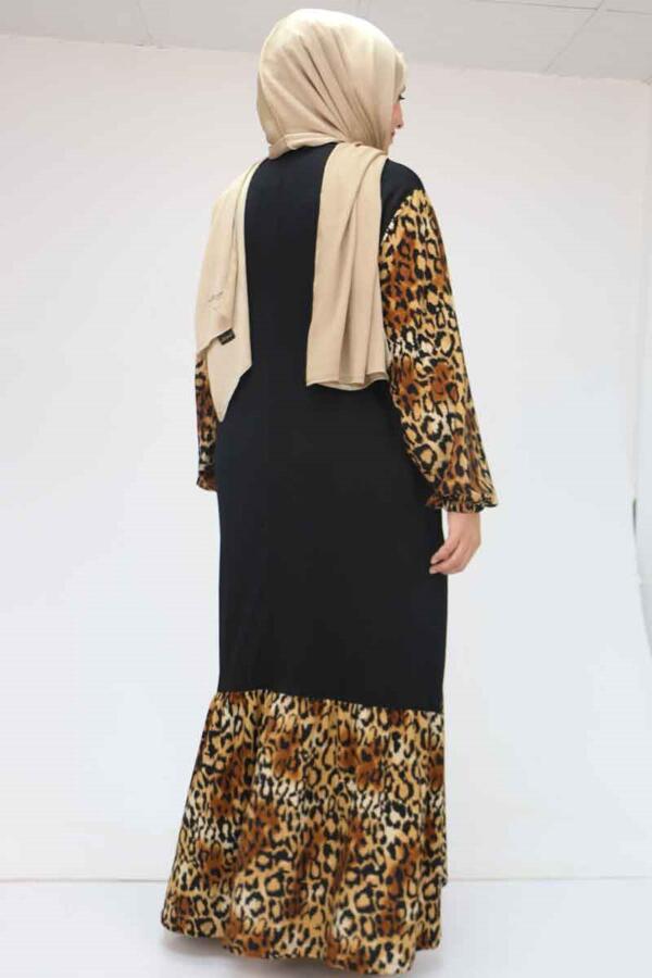 52010 Büyük Beden Desenli Bürümcük Altı Fırfırlı Elbise - Vizon-Leopar - 3