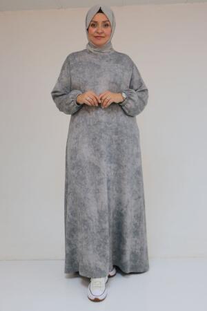 52030 Büyük Beden Kolu Lastikli Modal Elbise - Batik Gri - 