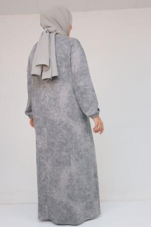 52030 Büyük Beden Kolu Lastikli Modal Elbise - Batik Gri - 3