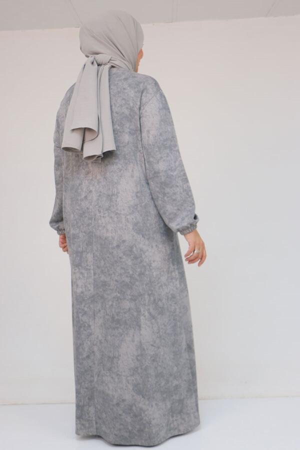 52030 Büyük Beden Kolu Lastikli Modal Elbise - Batik Gri - 3