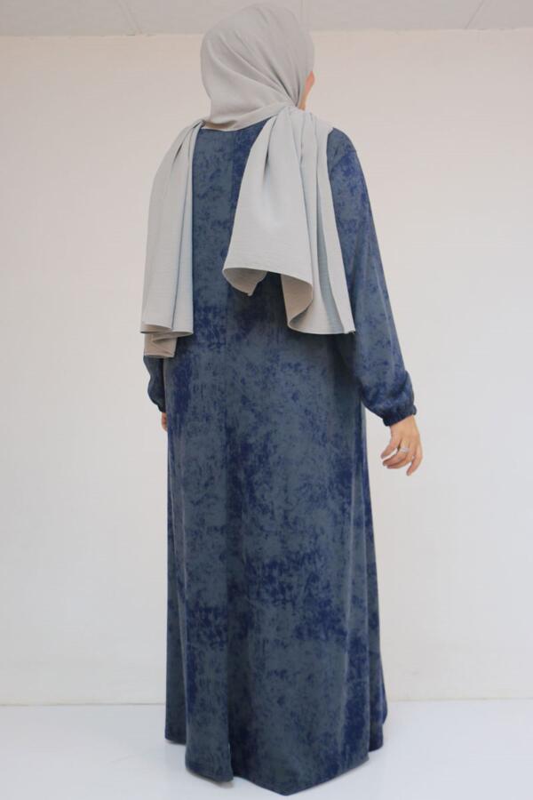 52030 Büyük Beden Kolu Lastikli Modal Elbise - Batik İndigo - 3