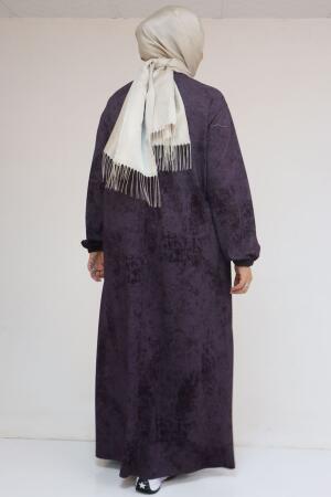 52030 Büyük Beden Kolu Lastikli Modal Elbise - Batik Mürdüm - 3