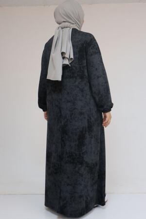 52030 Büyük Beden Kolu Lastikli Modal Elbise - Batik Siyah - 3