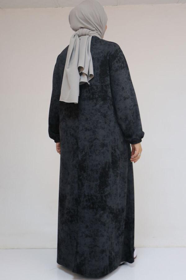 52030 Büyük Beden Kolu Lastikli Modal Elbise - Batik Siyah - 3