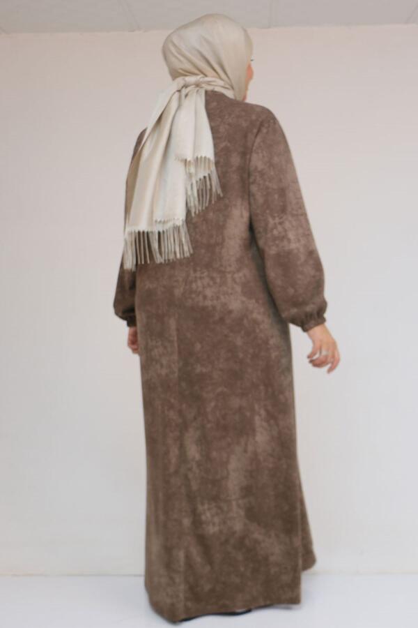 52030 Büyük Beden Kolu Lastikli Modal Elbise - Batik Vizon - 3