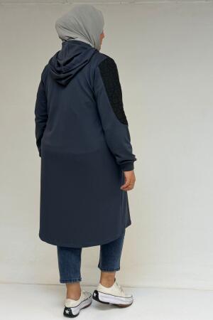 53030 Büyük Beden Kapşonlu Cepli Kapitone-Modal Kap - Siyah-Antrasit - 3