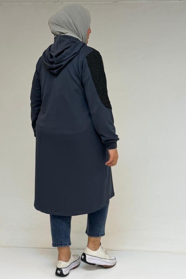 53030 Büyük Beden Kapşonlu Cepli Kapitone-Modal Kap - Siyah-Antrasit - 3