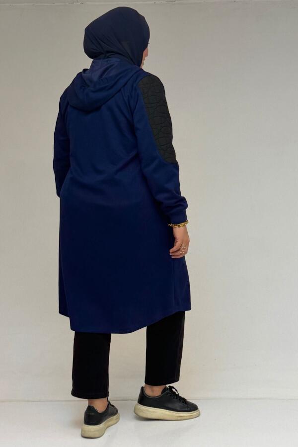 53030 Büyük Beden Kapşonlu Cepli Kapitone-Modal Kap - Siyah-İndigo - 3