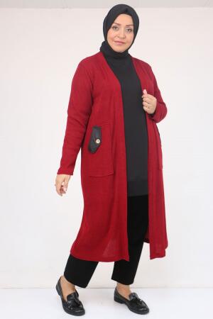 53035 Büyük Beden Cep Detaylı Mir Ceket - Bordo - 