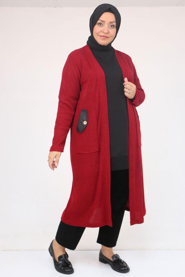 53035 Büyük Beden Cep Detaylı Mir Ceket - Bordo - 1