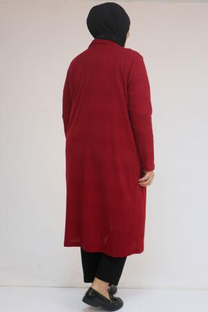 53035 Büyük Beden Cep Detaylı Mir Ceket - Bordo - 3