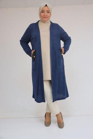 53035 Büyük Beden Cep Detaylı Mir Ceket - İndigo - 