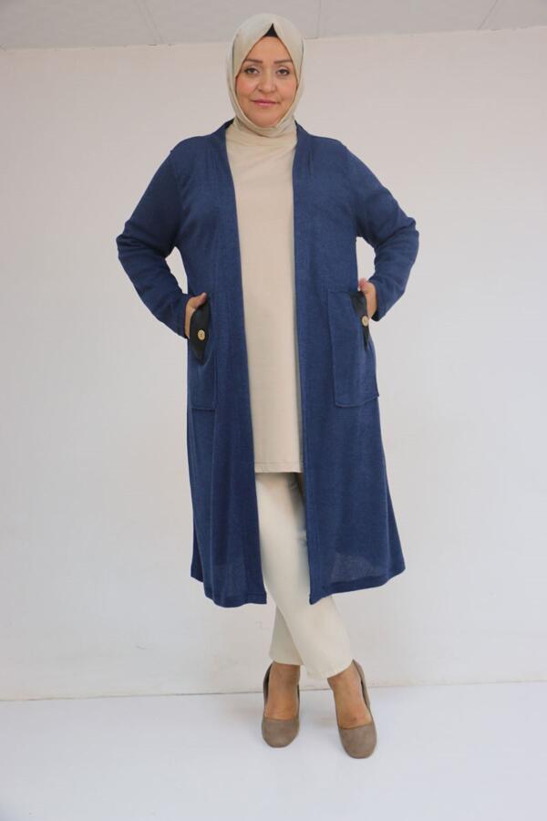 53035 Büyük Beden Cep Detaylı Mir Ceket - İndigo - 1