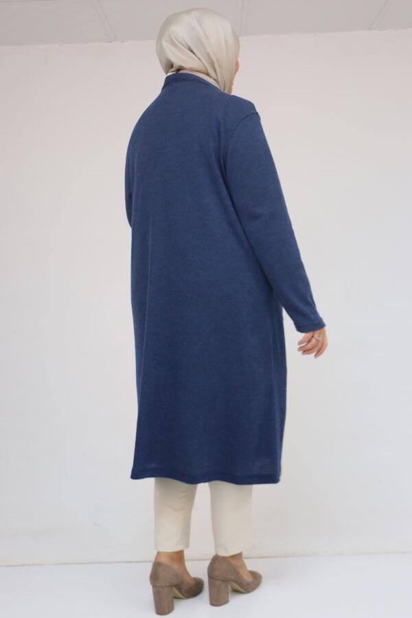 53035 Büyük Beden Cep Detaylı Mir Ceket - İndigo - 3