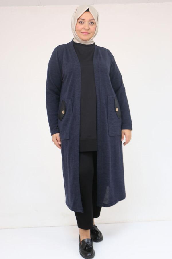 53035 Büyük Beden Cep Detaylı Mir Ceket - Lacivert - 1