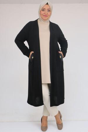 53035 Büyük Beden Cep Detaylı Mir Ceket - Siyah - 