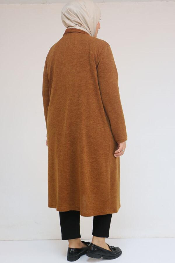 53035 Büyük Beden Cep Detaylı Mir Ceket - Taba - 3