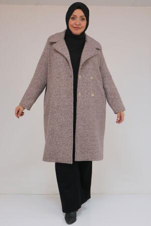 53037 Büyük Beden Mostralı Erkek Yaka Şanel Kaban - Kahve - 