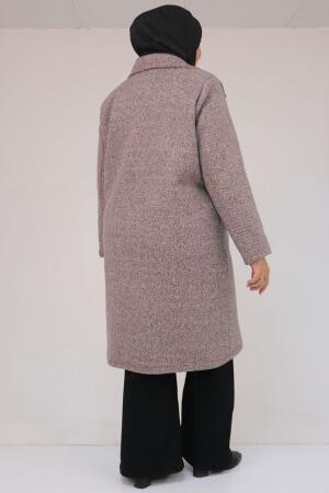 53037 Büyük Beden Mostralı Erkek Yaka Şanel Kaban - Kahve - 3