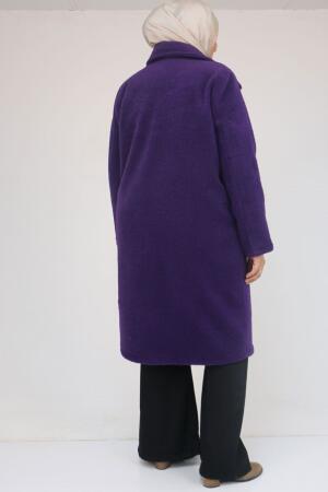 53037 Büyük Beden Mostralı Erkek Yaka Şanel Kaban - Mor - 3