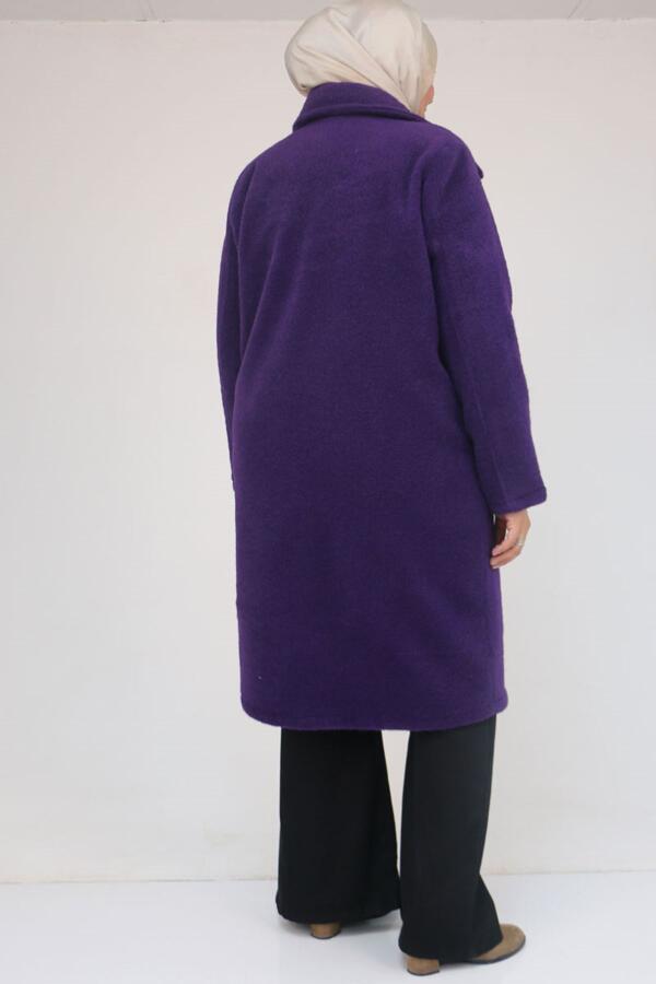 53037 Büyük Beden Mostralı Erkek Yaka Şanel Kaban - Mor - 3