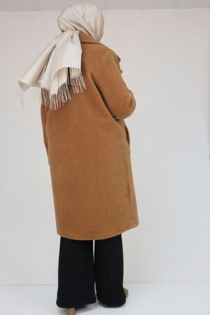 53037 Büyük Beden Mostralı Erkek Yaka Şanel Kaban - Taba - 3