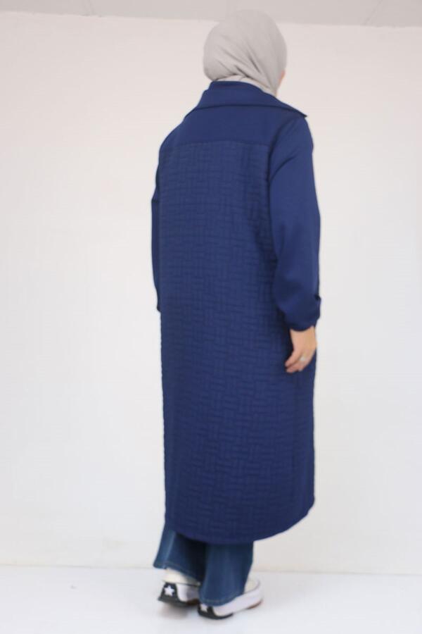 53042 Büyük Beden Kolları Lastikli Modal-Kapitone Kap - İndigo - 3