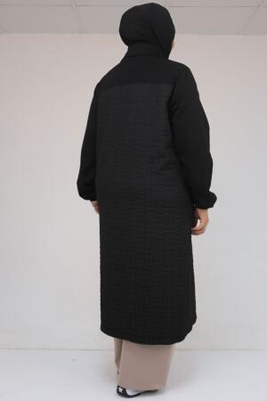 53042 Büyük Beden Kolları Lastikli Modal-Kapitone Kap -Siyah - 3