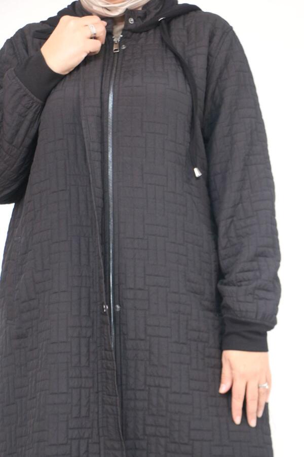 53043 Büyük Beden Yakalı Modal-Kapitone Kap - Siyah - 2