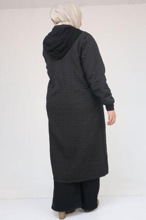 53043 Büyük Beden Yakalı Modal-Kapitone Kap - Siyah - 3