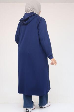 53045 Büyük Beden Kolları Lastikli Modal-Kapitone Kap - Lacivert - 3