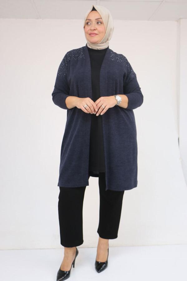 53047 Büyük Beden Omzu Taş Detaylı Mir Ceket - Lacivert - 1