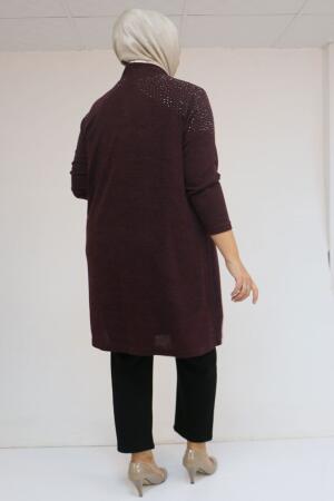 53047 Büyük Beden Omzu Taş Detaylı Mir Ceket - Mürdüm - 3