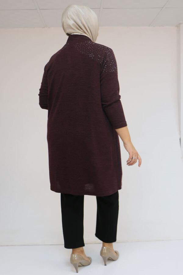 53047 Büyük Beden Omzu Taş Detaylı Mir Ceket - Mürdüm - 3