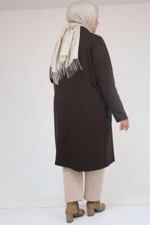 53048 Büyük Beden Cepli Uzun Modal Ceket - Kahve - 3