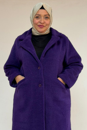 53051 Büyük Beden Keçe Kaban - Mor - (1)