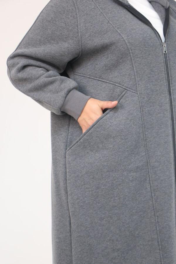 53059 Büyük Beden Kolları Ribanalı Üç İplik Kap - Antrasit - 2