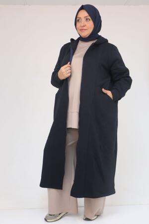 53059 Büyük Beden Kolları Ribanalı Üç İplik Kap - Lacivert - 