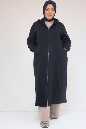 53059 Büyük Beden Kolları Ribanalı Üç İplik Kap - Lacivert - (1)