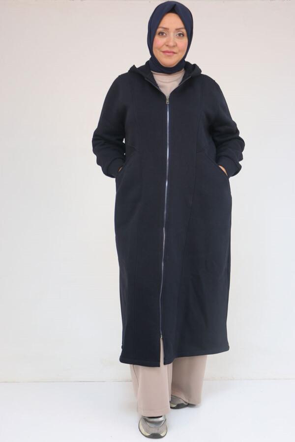 53059 Büyük Beden Kolları Ribanalı Üç İplik Kap - Lacivert - 2