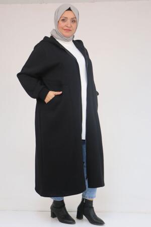 53059 Büyük Beden Kolları Ribanalı Üç İplik Kap - Siyah - 