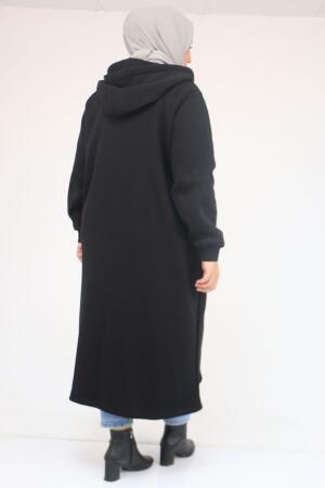 53059 Büyük Beden Kolları Ribanalı Üç İplik Kap - Siyah - 3