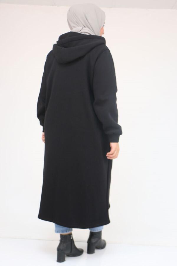 53059 Büyük Beden Kolları Ribanalı Üç İplik Kap - Siyah - 3