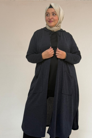 53063 Büyük Beden Biyeli Cepli Mir Ceket - Lacivert - 