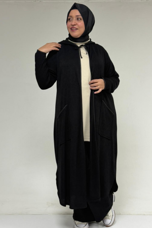 53063 Büyük Beden Biyeli Cepli Mir Ceket - Siyah - 