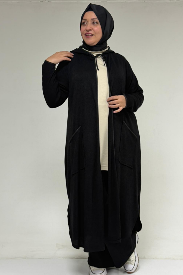 53063 Büyük Beden Biyeli Cepli Mir Ceket - Siyah - 1