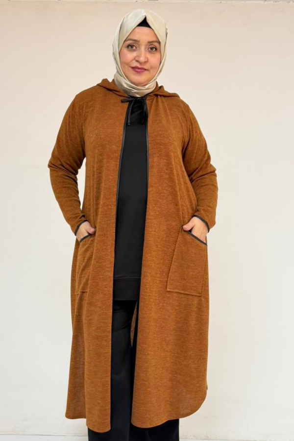 53063 Büyük Beden Biyeli Cepli Mir Ceket - Taba - 1