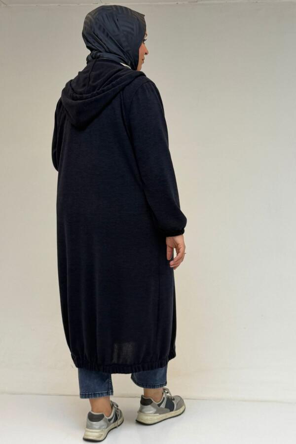 53065 Büyük Beden Kapüşonlu - Düğmeli Mir Ceket - Lacivert - 3